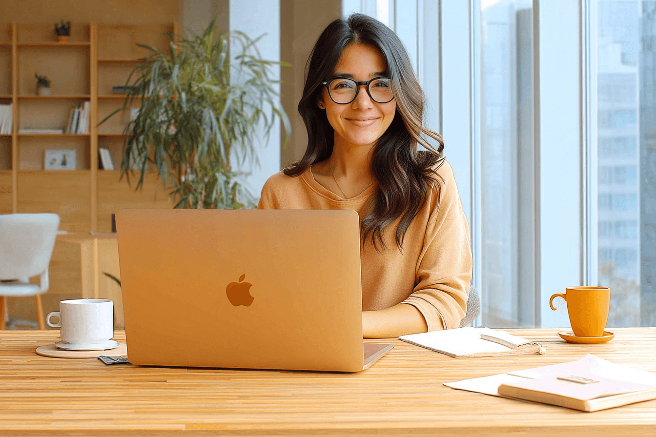 Angestellte während der Arbeit am Laptop